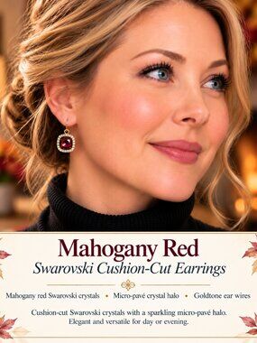Artisan Handmade Swarovski Mahogany Red Gold Halo Earrings